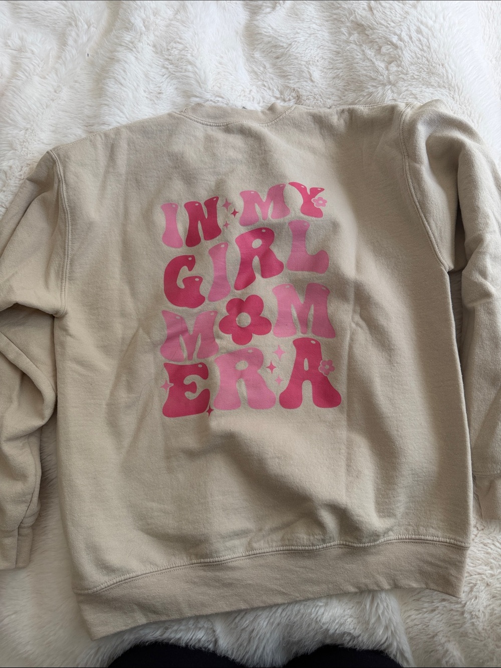 Girl Mom Era Beige Crewneck Sweatshirt with Pink Retro Graphic